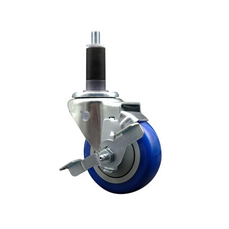 Service Caster 3.5'' SS Blue Poly Swivel 1-1/8'' Expanding Stem Caster with Brake SCC-SSEX20S3514-PPUB-BLUE-TLB-118